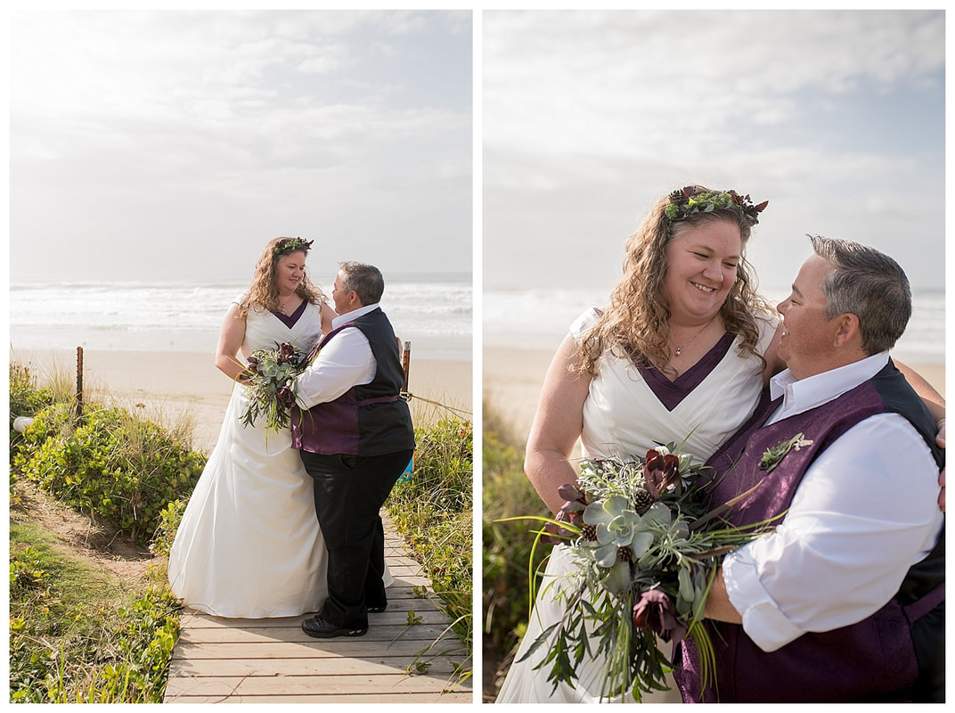 Lesbian wedding couple on Oregon coast