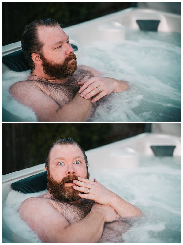 Hot tub dudeoir sexy photo shoot with bearded man.Picture