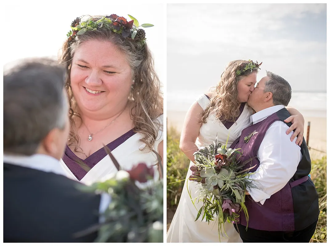 Lesbian wedding couple on Oregon coast