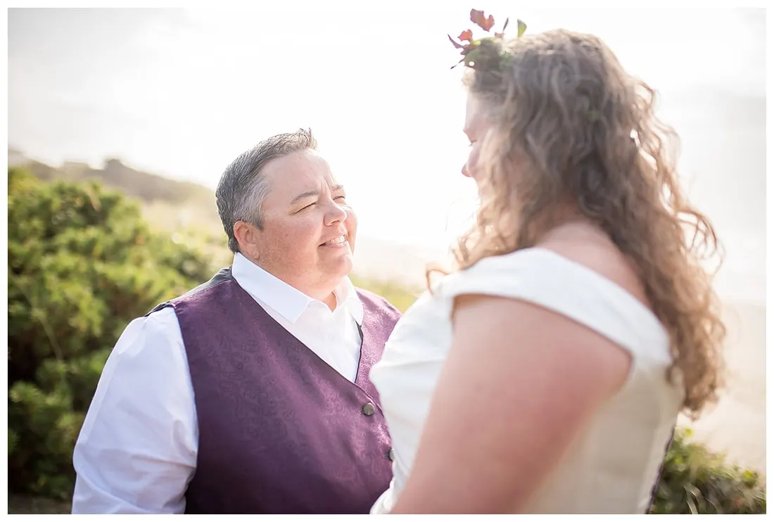 Lesbian wedding couple on Oregon coast
