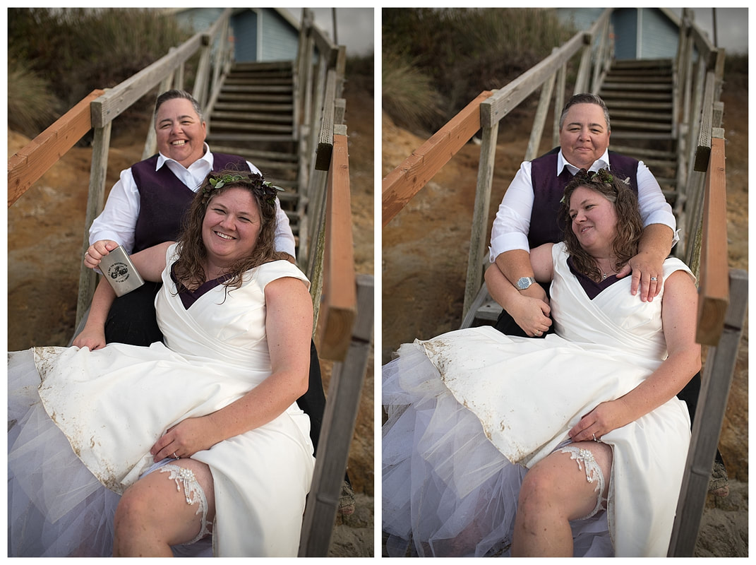 Oregon coast wedding photography of lesbian couple