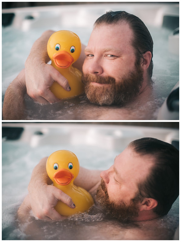 Hot tub dudeoir sexy photo shoot with bearded man.