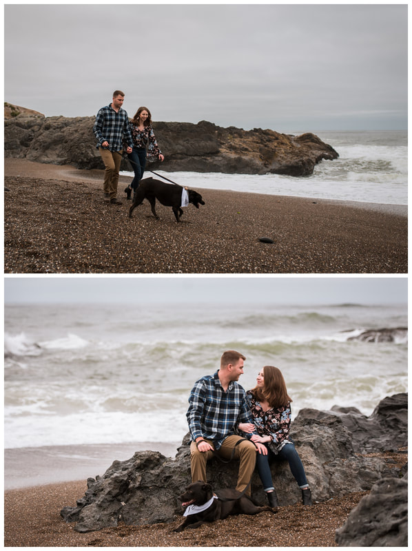 Oregon coast engagement session with a dog